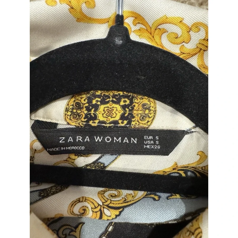Zara Woman Ecru Chain Scarf Print Button Down Blouse Sz S - Picture 9 of 11